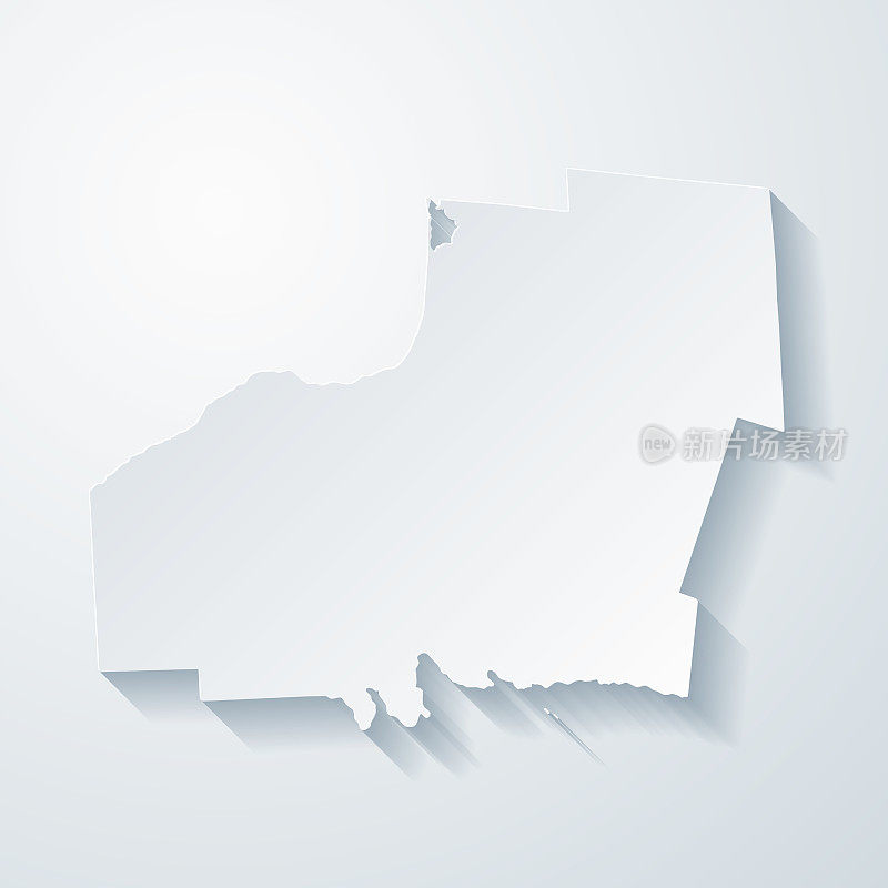 奥斯威戈县，纽约。地图与剪纸效果的空白背景