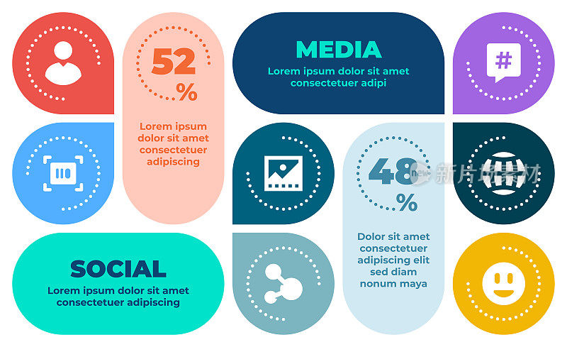 信息图表布局设计与图标的社会媒体