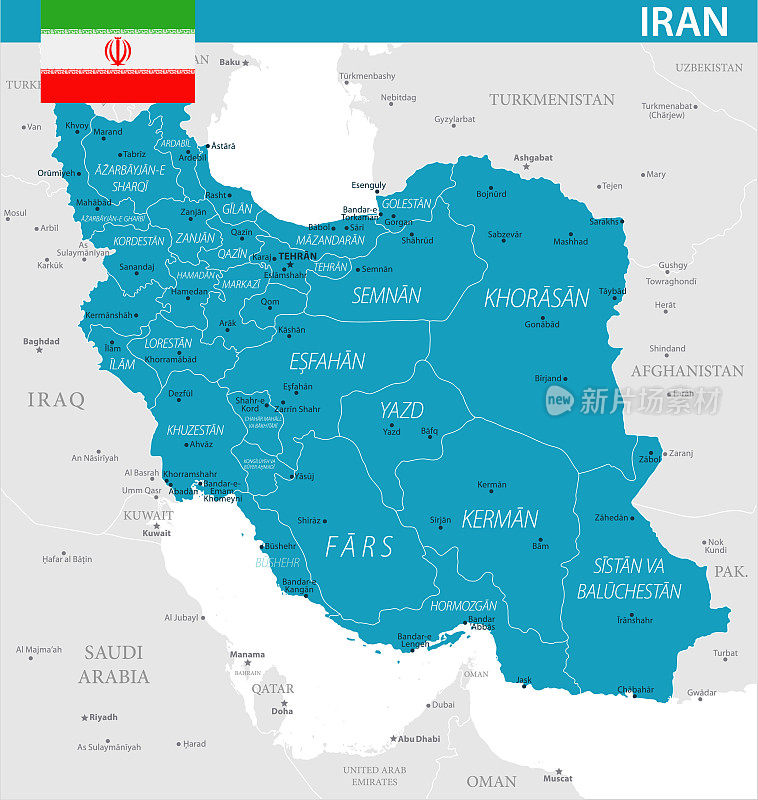 伊朗地图-矢量插图