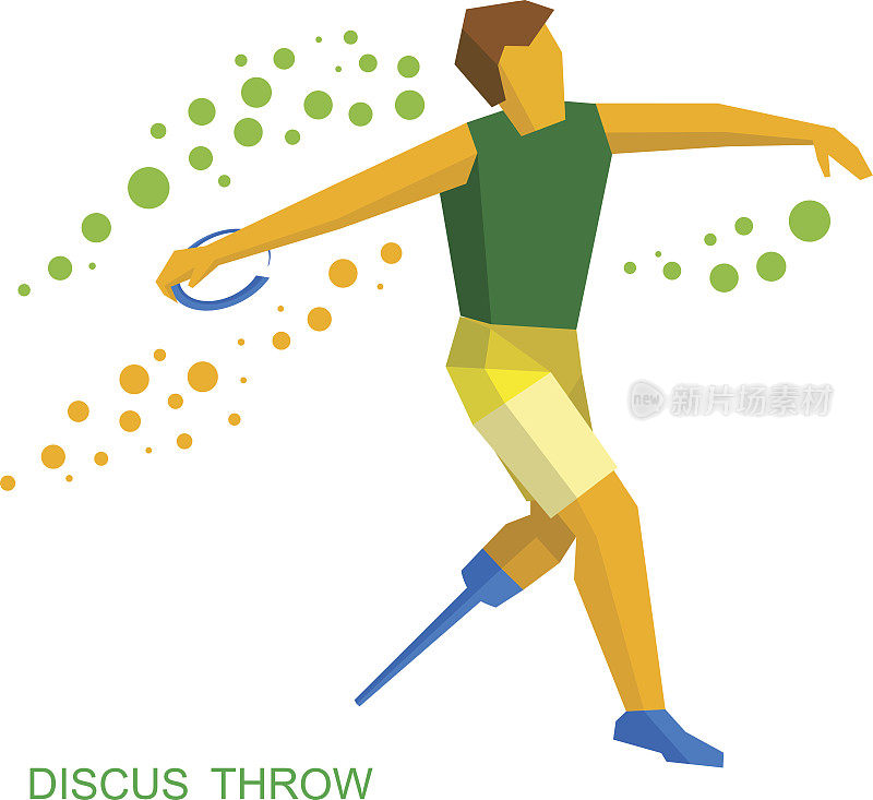 投掷铁饼的残疾人运动员。平面运动图标。