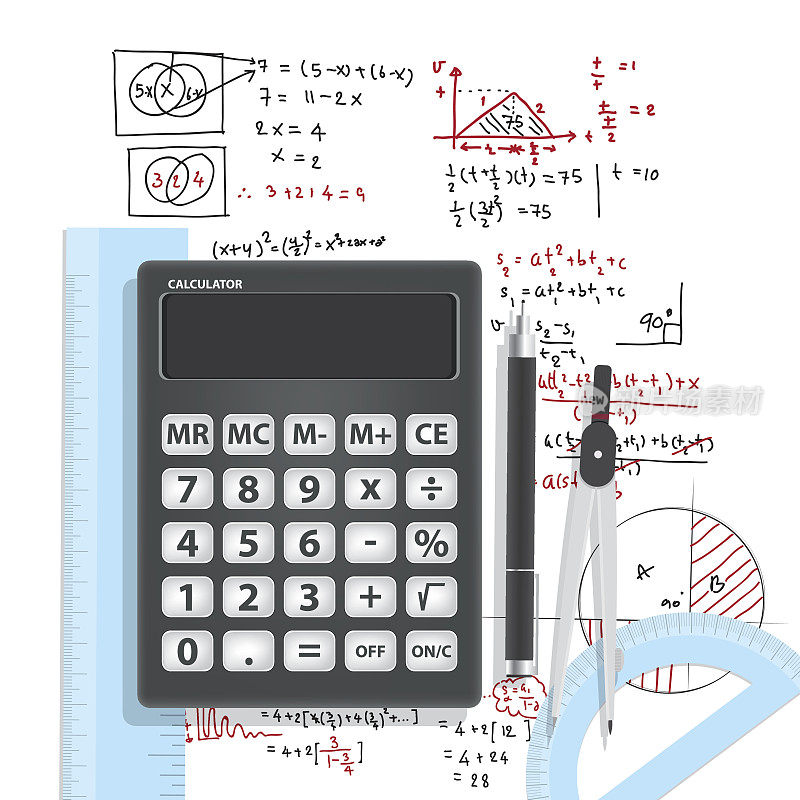计算数学与计算器和附件的数学公式的背景。