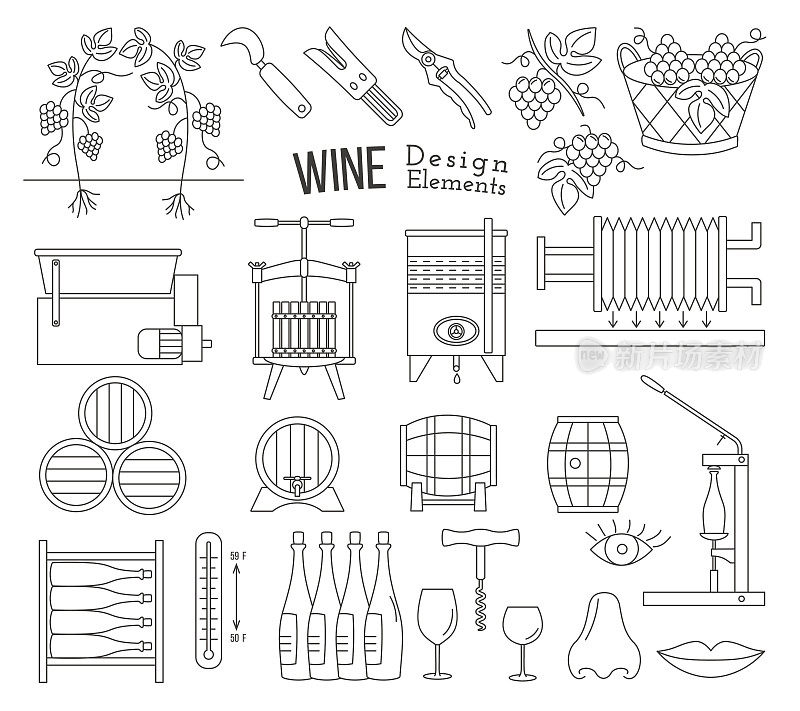 葡萄酒酿造和品酒设计元素