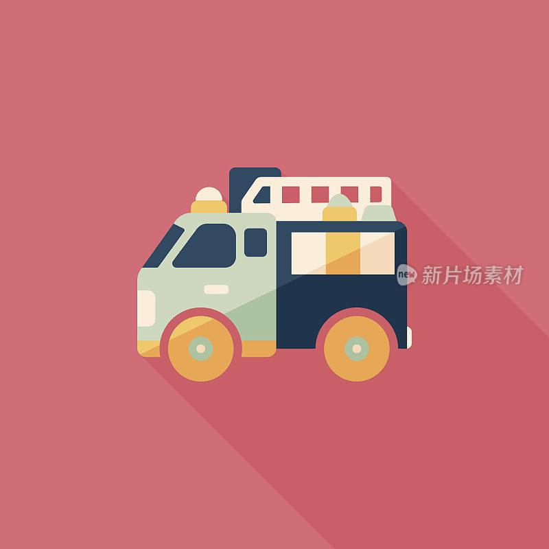 运输消防车平面图标与长影子，eps10