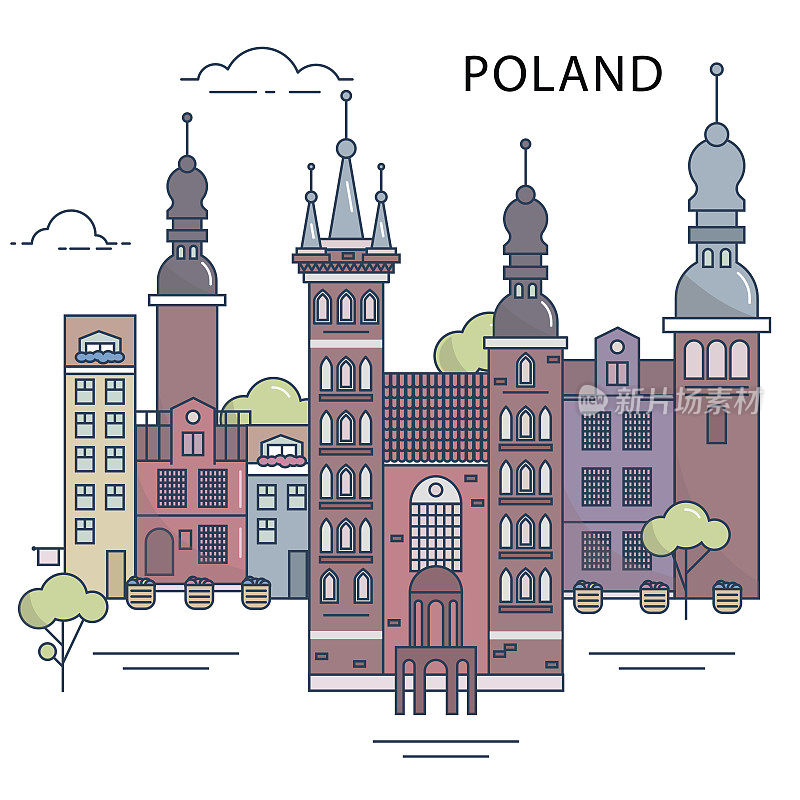 波兰古城的插画