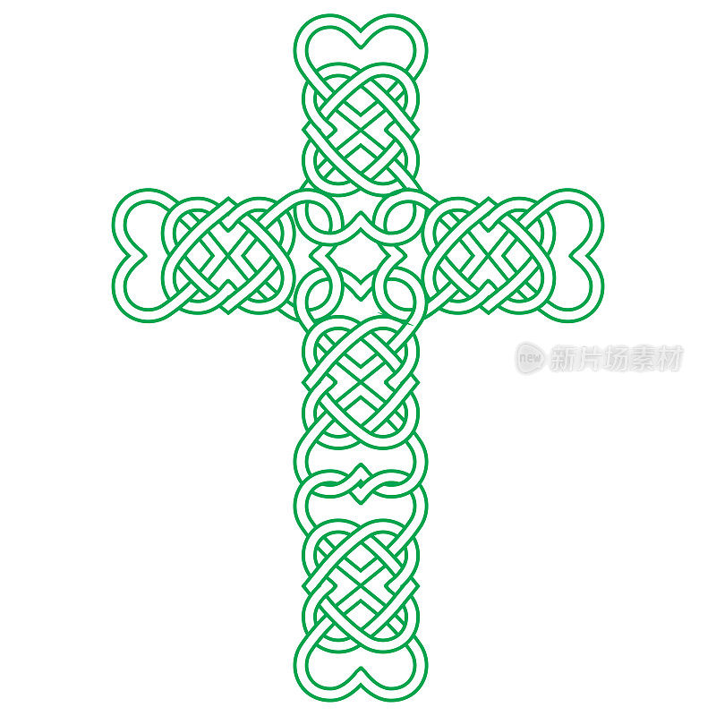 矢量结插图爱尔兰社区:凯尔特结十字架与心形状。与世隔绝的盖尔或凯尔特中世纪风格的圣十字编织。