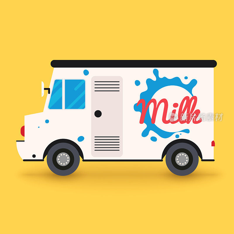 牛奶配送服务。当地的送货车。平面设计现代矢量插图概念。
