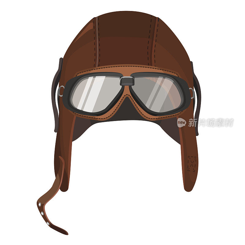 棕色飞行员帽，护目镜隔离在白色