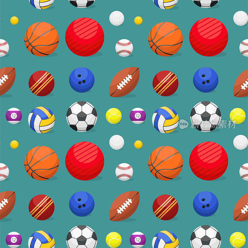 运动球无缝图案背景比赛赢球篮足球设备矢量插图
