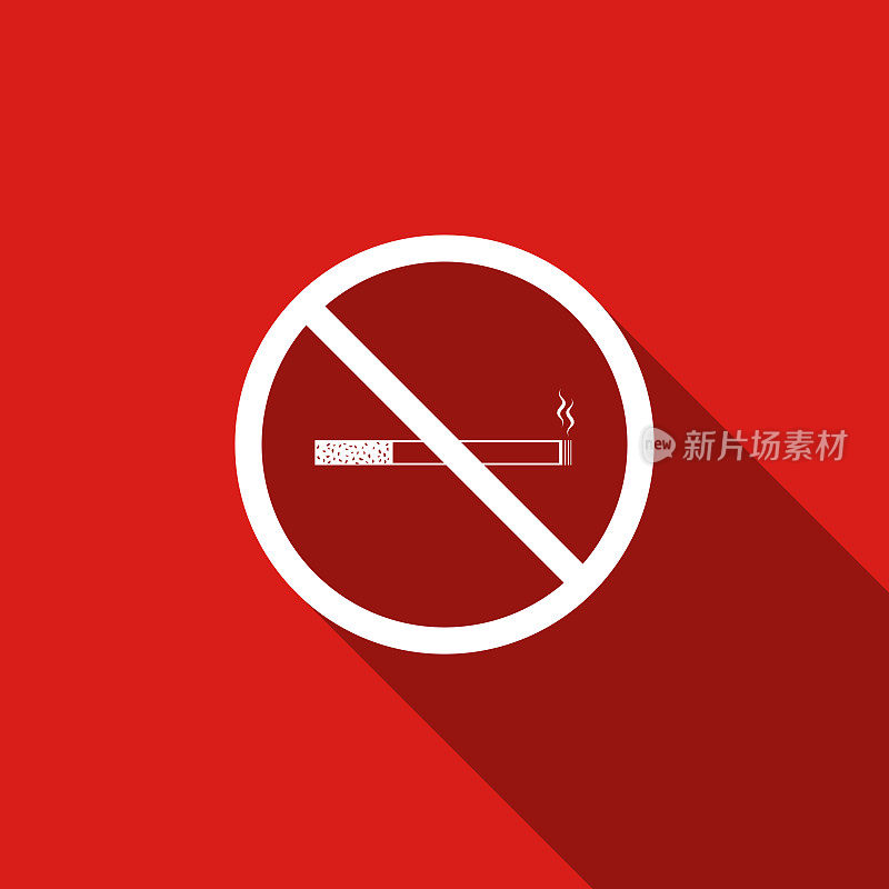禁止吸烟标志图标。香烟标志图标孤立与长影子。平面设计。矢量图