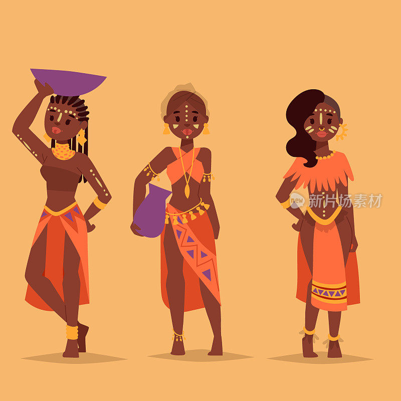 马赛人非洲人在传统服装幸福人家庭矢量插图