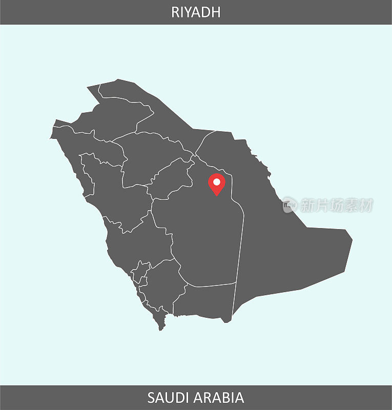 沙特阿拉伯地图矢量与首都利雅得的位置，用于教育目的