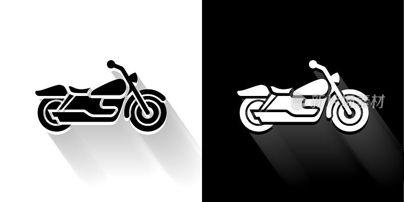 摩托车黑色和白色与长影子的图标