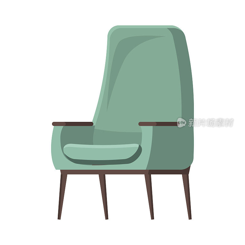 椅子可爱的家具扶手椅和坐垫设计在家具公寓内部的商业办公椅或安乐椅孤立在白色的背景，矢量，卡通风格