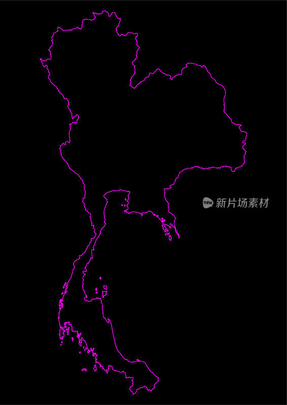 黑色背景下的泰国霓虹地图