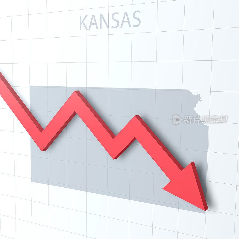 下落的红色箭头与堪萨斯地图的背景