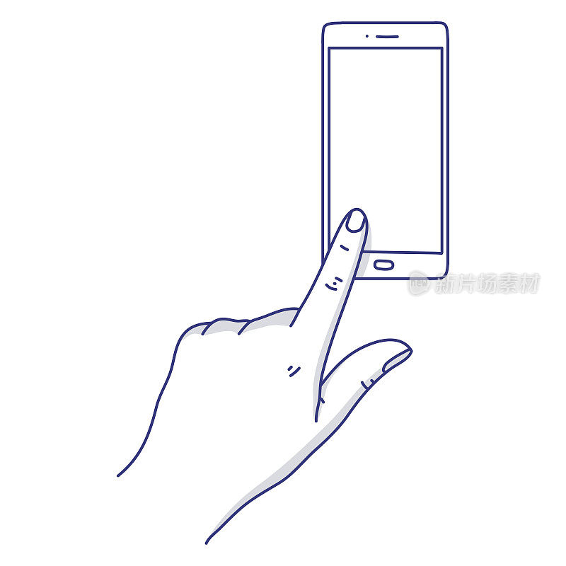 男人拿着手机与空白屏幕隔离在白色背景