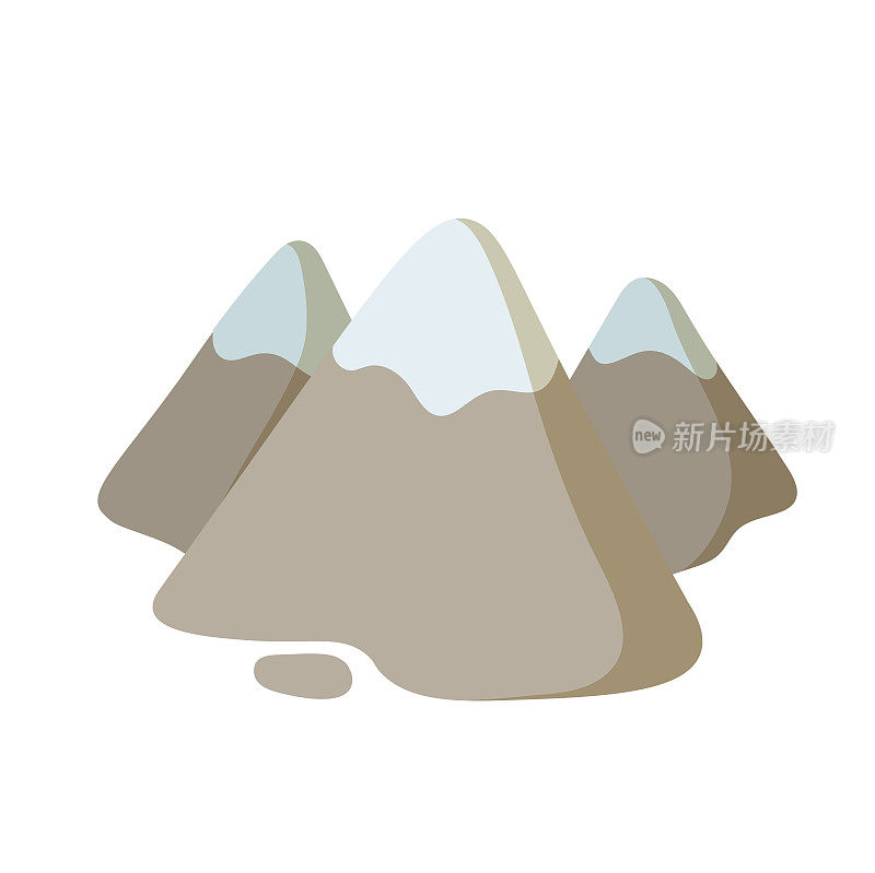 山多雪峰，风格平缓，景观设计元素。平面向量插图。孤立在白色背景上。