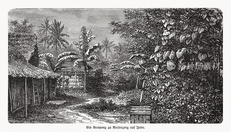 印度尼西亚爪哇茂物的甘榜，木版，1893年出版