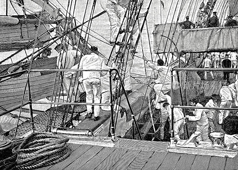 学校帆船Gneisenau:海军学员在移动