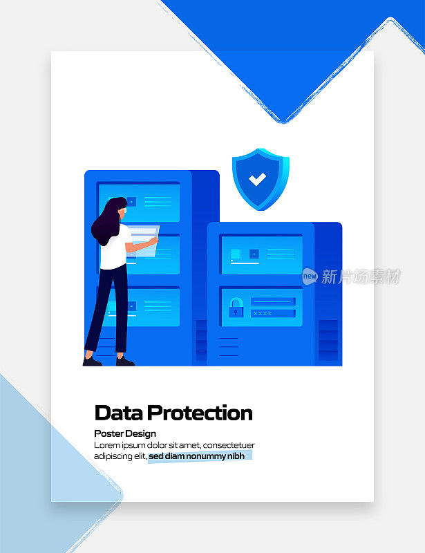 数据保护相关卡通风格平面设计矢量插图