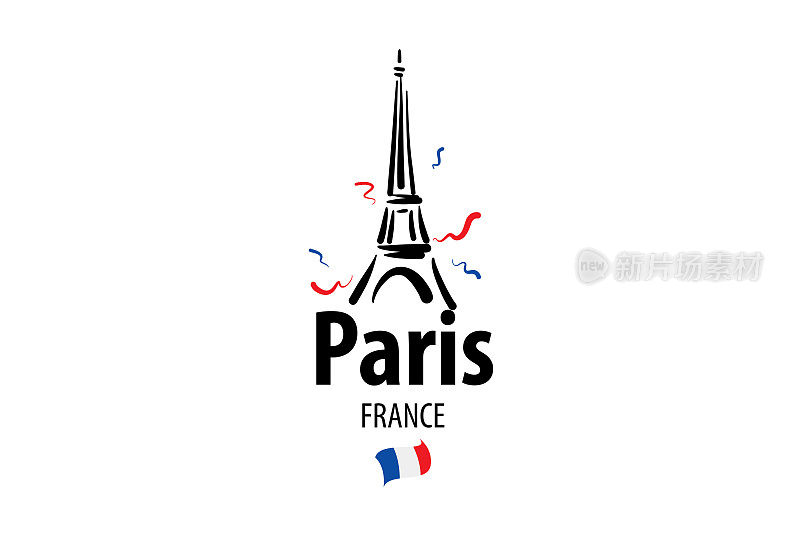 手工绘制的巴黎埃菲尔铁塔的矢量图标