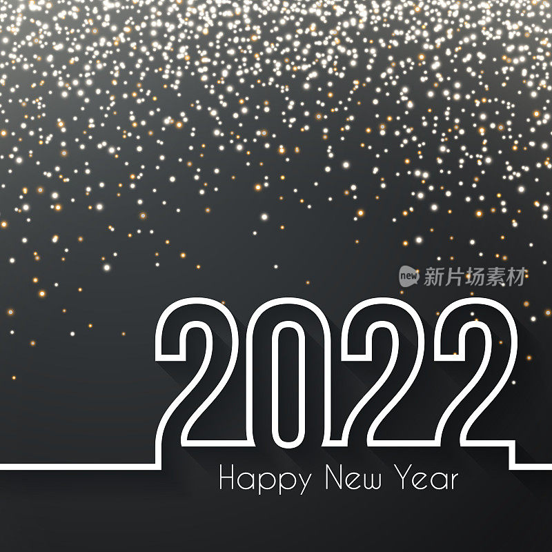 金色闪亮黑色背景，2022年新年快乐