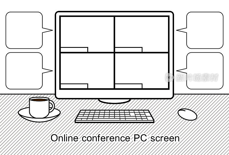 背景材料在线会议PC屏幕相框设计简单的插图向量