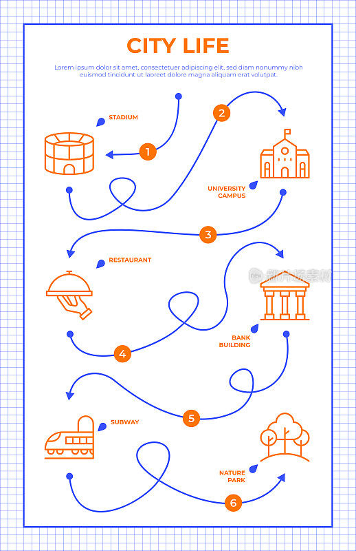 城市生活路线图信息图表模板