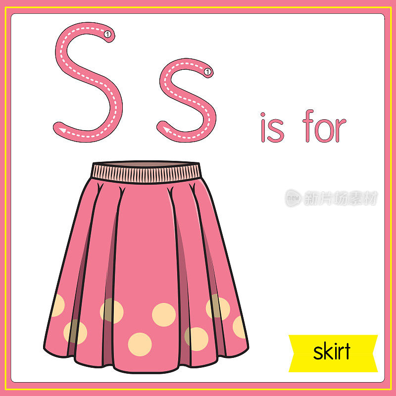 矢量插图学习字母为儿童与卡通形象。字母S是裙子。