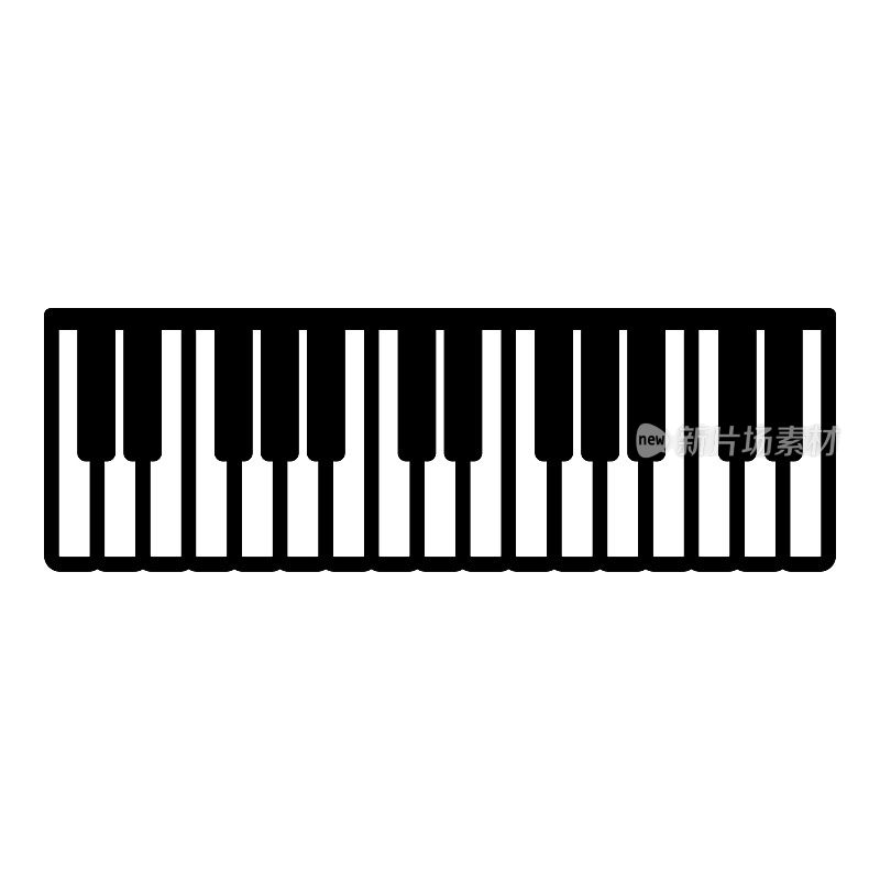 钢琴音乐键象牙合成器图标黑色彩色矢量插图平面风格图像