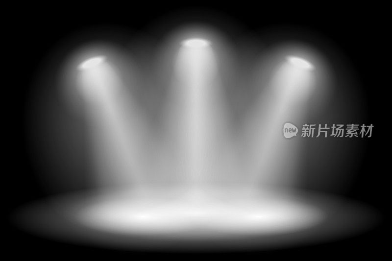 白色舞台聚光灯向量在黑色背景上