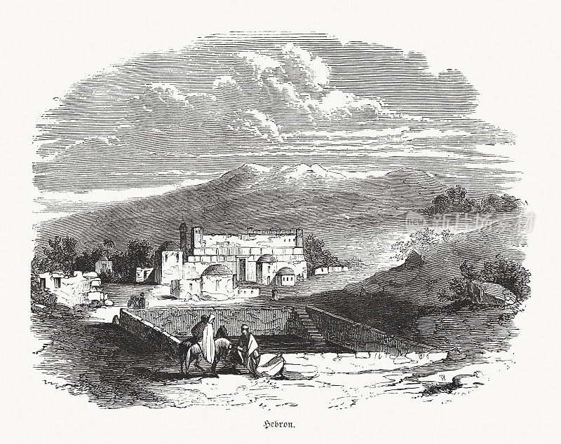 巴勒斯坦希伯伦的圣池，木版画，1862年出版