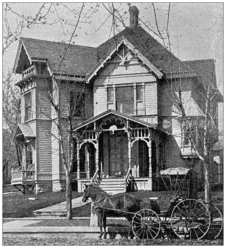 来自堪萨斯州劳伦斯的古董照片，1898年:住宅建筑外观
