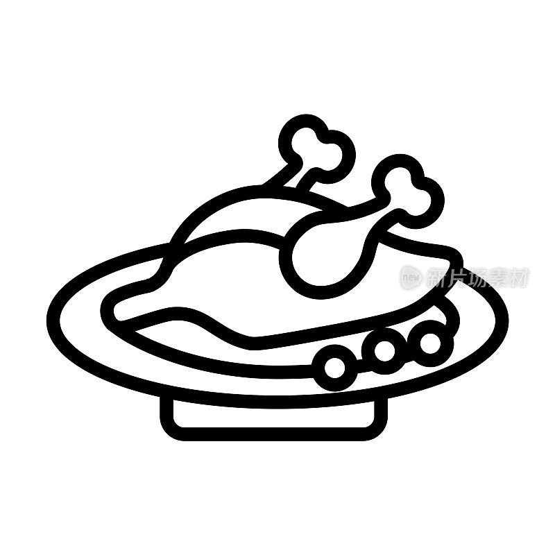 北京烤鸭从文化收藏图标。薄线性北京烤鸭，午餐，盘子轮廓图标孤立在白色背景上。直线向量北京烤鸭标志，网络和移动的标志。
