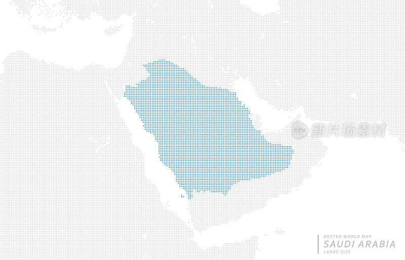 以沙特阿拉伯为中心的蓝点地图。