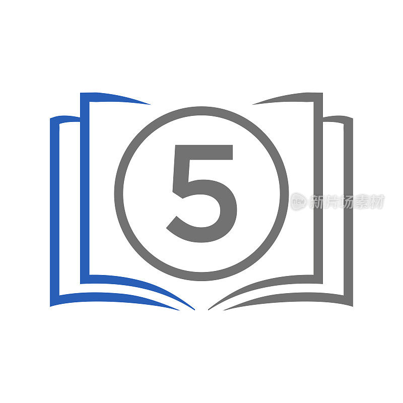 教育标志在字母5模板。打开书的标志5个字母，最初的教育标志概念模板