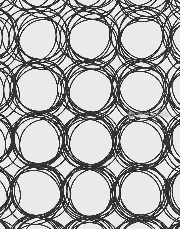 黑色和白色极简主义圆圈涂鸦线条图案覆盖背景