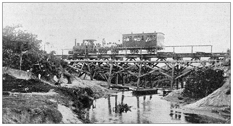 古董照片:马达加斯加，Pangalanes的铁路桥