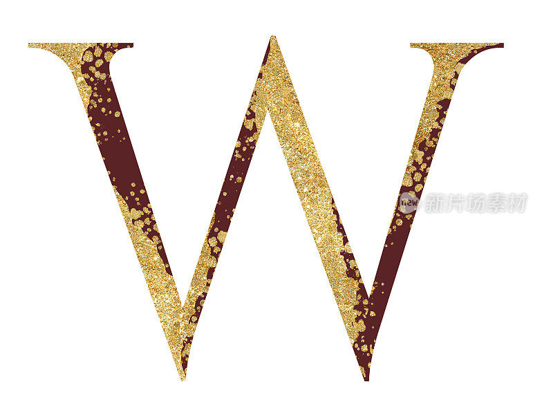 深红色和金色闪耀的大写字母W具有分散效果，喜庆的设计元素