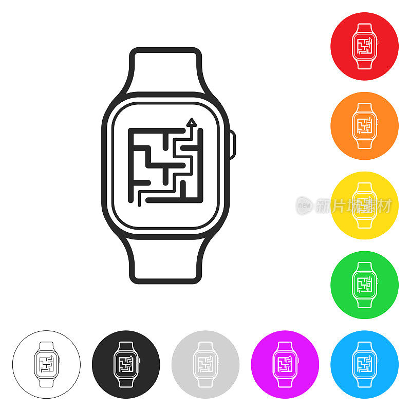 Smartwatch迷宫。彩色按钮上的图标