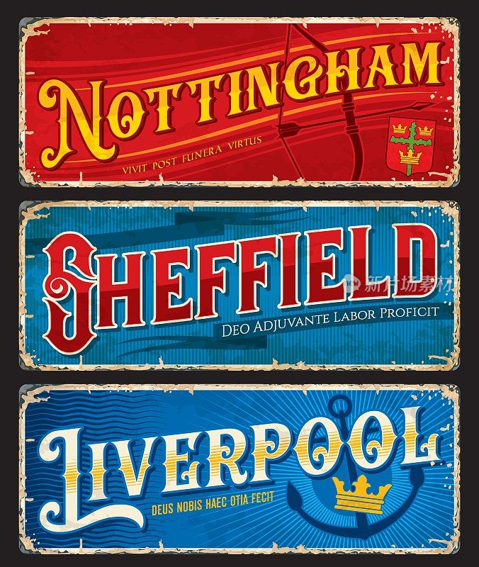 诺丁汉、谢菲尔德、利物浦的旅游贴纸