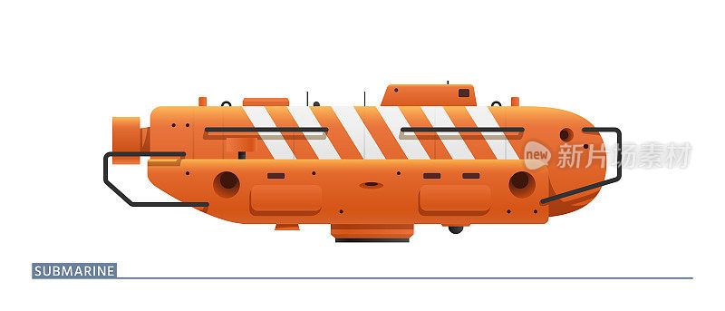 潜艇救援车。橙色条纹潜艇救援车。