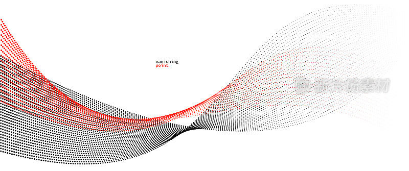 流动消失的粒子波矢量抽象的背景，红色和黑色的曲线线点在运动放松插画，烟雾般的图像。