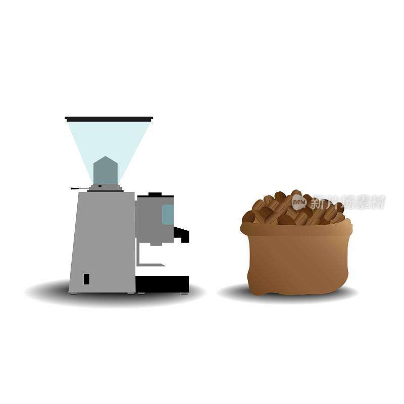 咖啡研磨机和咖啡图标制作意式浓缩咖啡矢量股票插图。
