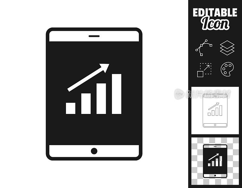 平板电脑增长图表。图标设计。轻松地编辑