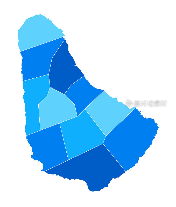 巴巴多斯简单的蓝色地图与地区