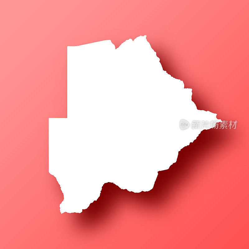 博茨瓦纳地图红色背景与阴影