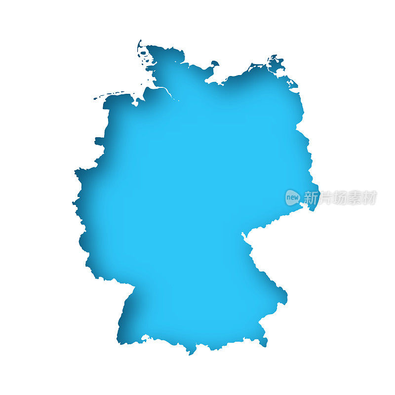 德国地图-蓝色背景的白纸