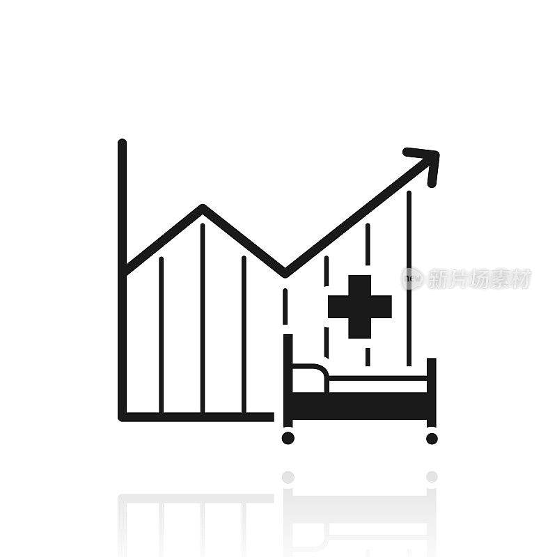 医院病床容量增加图表。白色背景上反射的图标