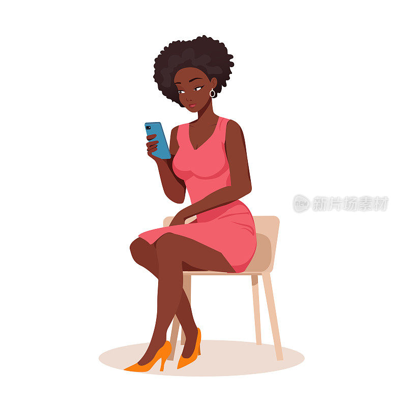 黑人女孩在看她的手机